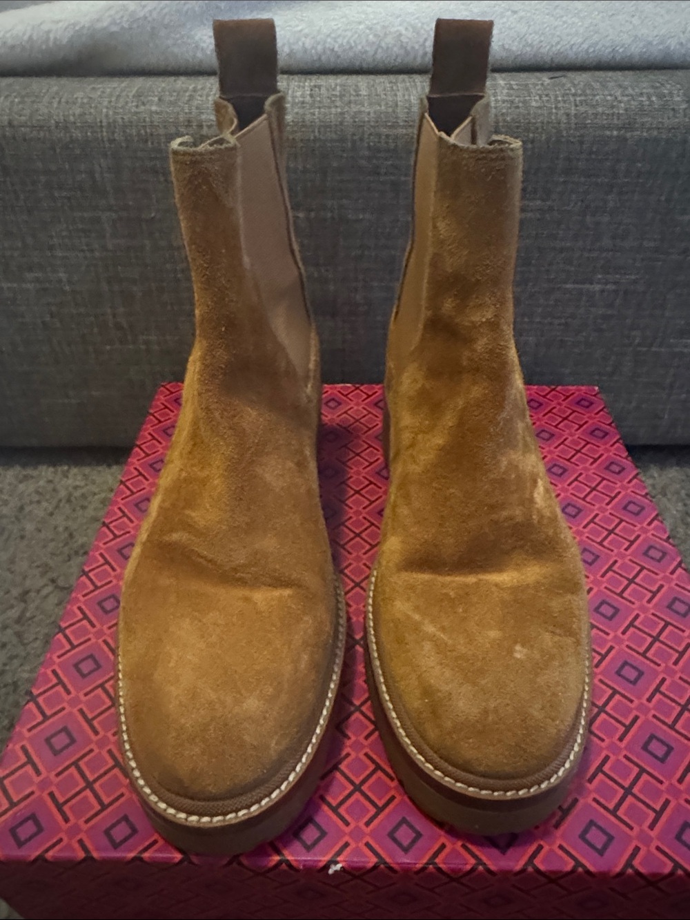 Tory Burch Chestnut Brown Suede Chelsea Heeled Boots